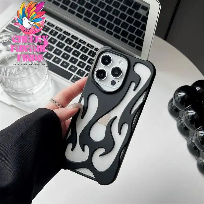 New 3D Flame pattern Hollow Slim Phone Case for iPhone 16 15 14 13 12 11 Pro Max 15 14 16 Plus Shockproof Protective soft Cover Cheeky Fantail Finds
