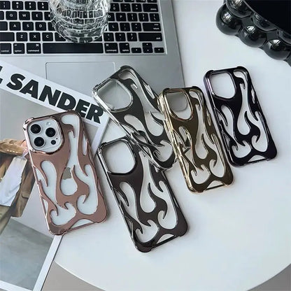New 3D Flame pattern Hollow Slim Phone Case for iPhone 16 15 14 13 12 11 Pro Max 15 14 16 Plus Shockproof Protective soft Cover Cheeky Fantail Finds