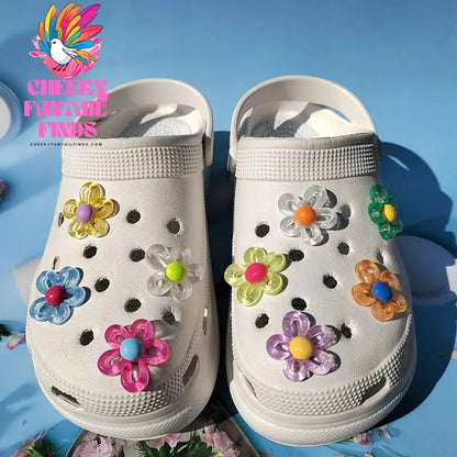 New 9pcs 5 petal flower Hole shoe Charms Designer DIY Shiny Bling Shoes Decaration for Clogs Kids Boys Women Girls Gifts Cheeky Fantail Finds
