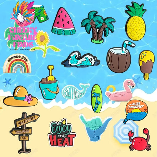 New Beach Theme PVC Shoe Decorations Clog Garden Shoes Charm DIY Buckle Accessories Décor Pins Ornaments Adult Gifts Cheeky Fantail Finds