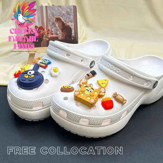 New CCF  Funny Cat and Mouse Series Shoes charms Detachable DIY PVC Cartoon Shoe Buckle Decoration For Party Favor Gifts Cheeky Fantail Finds