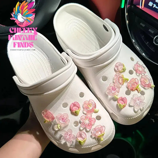New Elegant Women DIY Hole Shoes Charms for Cute Sakura shoes Accessories White Pink All-match Shoe Decorations Fashion Bundle - Cheeky Fantail Finds