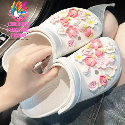 New Elegant Women DIY Hole Shoes Charms for Cute Sakura shoes Accessories White Pink All-match Shoe Decorations Fashion Bundle - Cheeky Fantail Finds