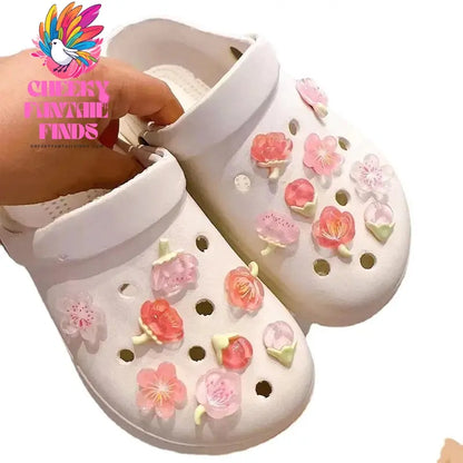 New Elegant Women DIY Hole Shoes Charms for Cute Sakura shoes Accessories White Pink All-match Shoe Decorations Fashion Bundle - Cheeky Fantail Finds