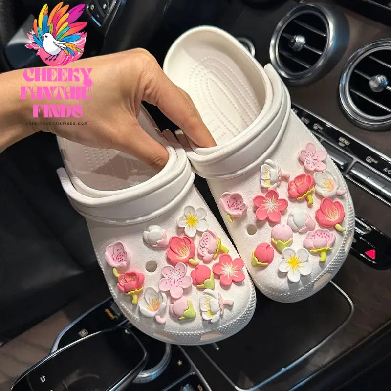 New Elegant Women DIY Hole Shoes Charms for Cute Sakura shoes Accessories White Pink All-match Shoe Decorations Fashion Bundle - Cheeky Fantail Finds