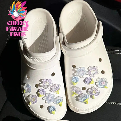 New Elegant Women DIY Hole Shoes Charms for Cute Sakura shoes Accessories White Pink All-match Shoe Decorations Fashion Bundle - Cheeky Fantail Finds