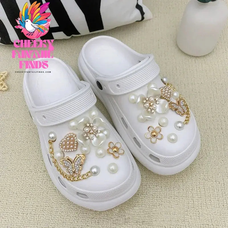 New Fashion Pearl Butterfly Flower Shoe Buckle Children Ladies Cute Cave Shoes Accessories Removable Shoe Buckle Set Hot Sale Cheeky Fantail Finds