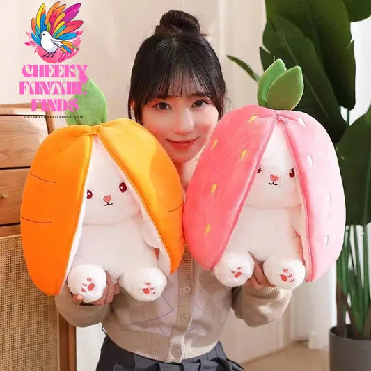 New transformation fruit rabbit plush toys for children with sleep pillow birthday gift female strawberry carrot rabbit dolls Cheeky Fantail Finds
