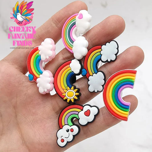 Novelty Colorful Rainbow Cartoon   PVC Shoe Charms Accessories Funny DIY Shoes Upper Pins Decoration Sandals Buckle Kid X-mas Party Gift Cheeky Fantail Finds
