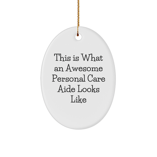 Funny Christmas Unique Gifts for Personal Care Aides from Friends, 'This Is What An Awesome Personal Care Aide Looks Like', Oval Ornament Gifts - Image 1