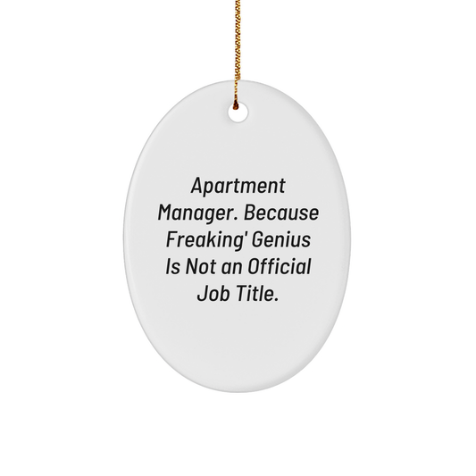 Funny Apartment Manager Gifts from Friends - Oval Ornament with 'Apartment Manager. Because Freaking' genius Is Not An Official Job Title.' Quote for Christmas Unique Gifts - Image 1