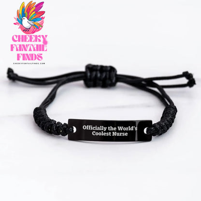 Officially Cool Nurse Gifts, Mother's Day Unique Gifts from Friends, 'Officially The World's Coolest Nurse' Rope Bracelet for Nurses, Adjustable Black Stainless Steel with Interlaced Rope - Image 3