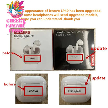 Original Lenovo LP40 wireless headphones TWS Bluetooth Earphones Touch Control Sport Headset Stereo Earbuds For Phone Android Cheeky Fantail Finds