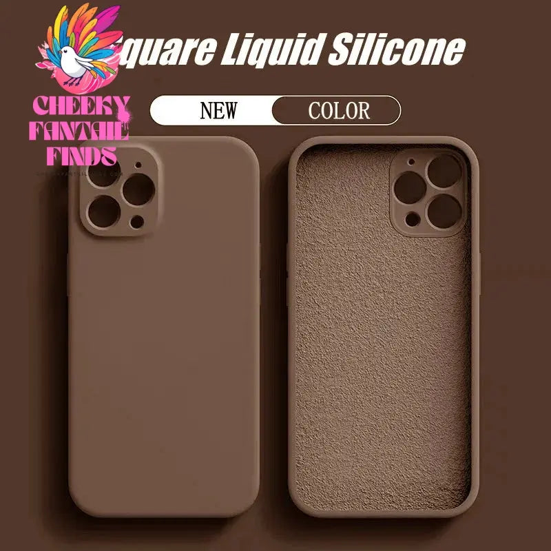 Original Liquid Silicone Soft Brown Phone Case for iPhone 16 15 14 13 12 11 Pro Max Plus Protective Candy Color Microfiber Cover Cheeky Fantail Finds