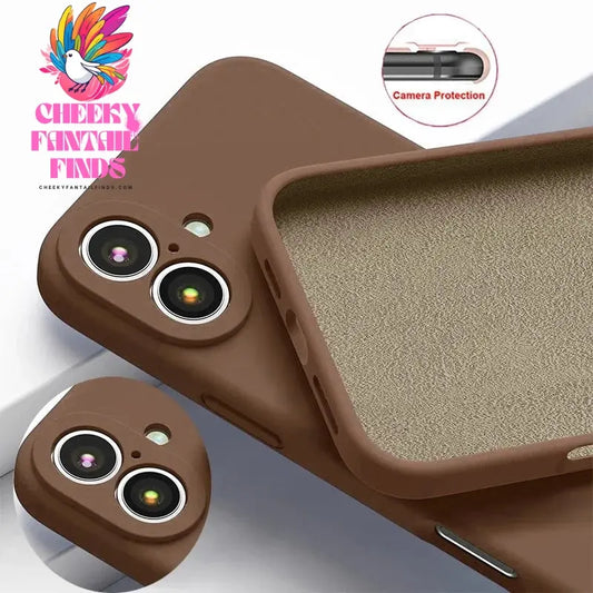 Original Liquid Silicone Soft Brown Phone Case for iPhone 16 15 14 13 12 11 Pro Max Plus Protective Candy Color Microfiber Cover Cheeky Fantail Finds