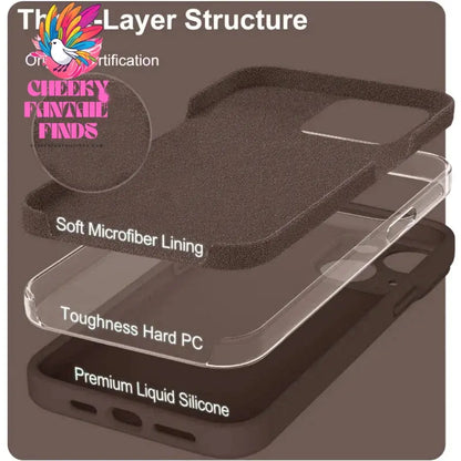 Original Liquid Silicone Soft Brown Phone Case for iPhone 16 15 14 13 12 11 Pro Max Plus Protective Candy Color Microfiber Cover Cheeky Fantail Finds