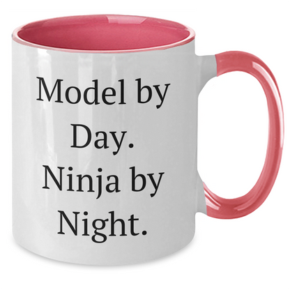 Model Gifts by Day, Ninja Mugs by Night - Funny Quote Two Tone Coffee Mug for Dad's Unique Gift from Family, Friends, or Coworkers - Additional