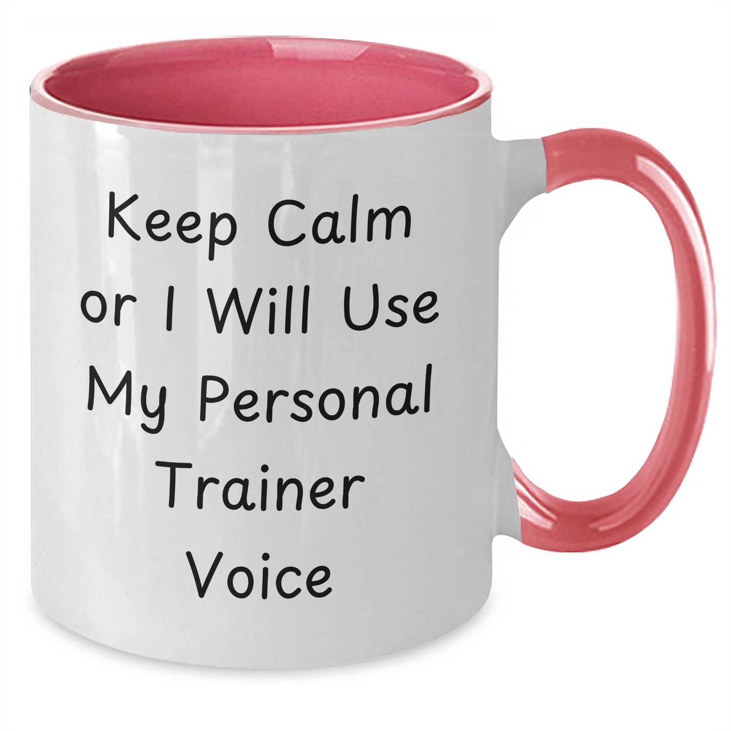 Funny Personal Trainer Gifts from Friends to Graduates - Keep Calm Or I Will Use My Personal Trainer Voice Two Tone Coffee Mug, Unique Graduation Present for Personal Trainer Lovers - Additional