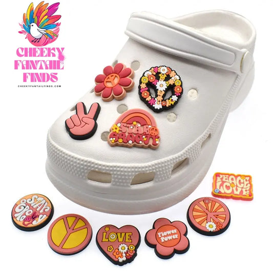 Peace Love Cartoon Hole Shoes Accessories PVC Shoe Buckle Cheeky Fantail Finds