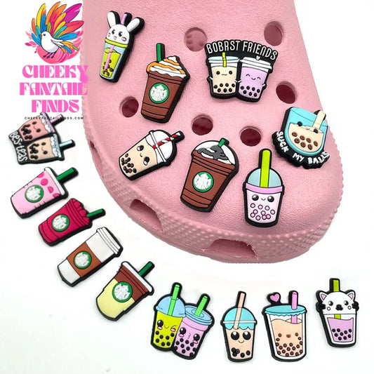 Pearl milk tea Coffee Food Shoe Charms for Clogs Sandals Decoration Shoe Accessories Charms for Friend Cheeky Fantail Finds
