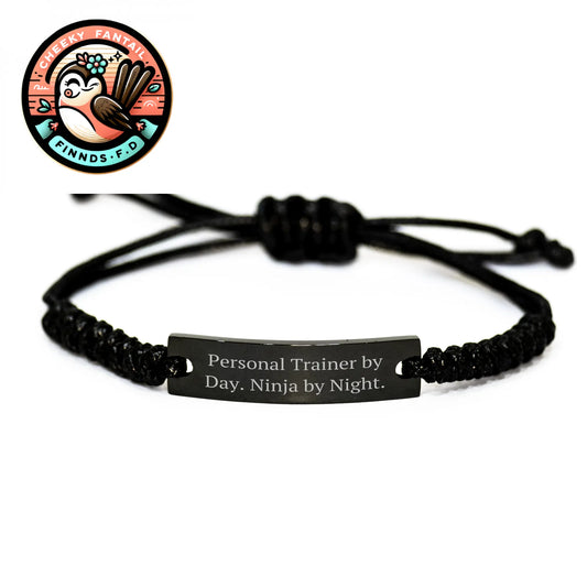 Personal Trainer Gifts from Men - Funny Quote 'Personal Trainer By Day. Ninja By Night.' Adjustable Rope Bracelet for Personal Trainers, Father's Day Unique Gifts for Men - Image 1