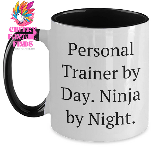 Personal Trainer Gifts, Funny Quote, Two Tone Coffee Mug for Men, Father's Day Unique Gifts from Friends, Personal Trainer by Day, Ninja by Night. - Main