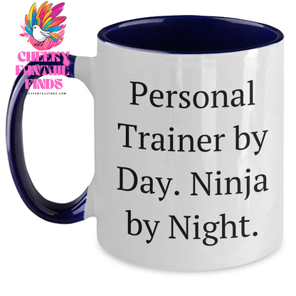 Personal Trainer Gifts, Funny Quote, Two Tone Coffee Mug for Men, Father's Day Unique Gifts from Friends, Personal Trainer by Day, Ninja by Night. - Main