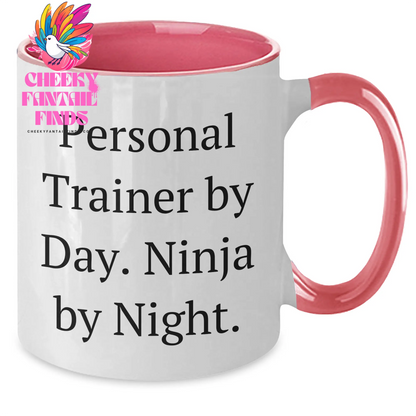Personal Trainer Gifts, Funny Quote, Two Tone Coffee Mug for Men, Father's Day Unique Gifts from Friends, Personal Trainer by Day, Ninja by Night. - Additional