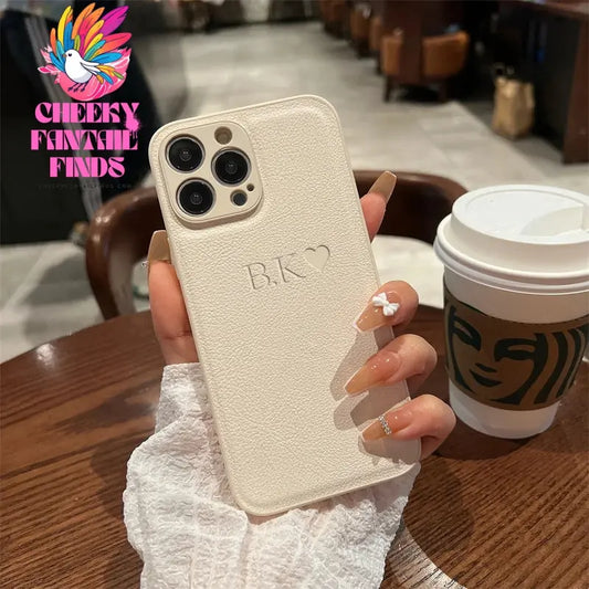 Personalised Initials Name Letters Leather Case For iPhone 12 13 11 14 15 16 Pro Max XS Max XR 7 8 Plus Shockproof Custom Cover Cheeky Fantail Finds