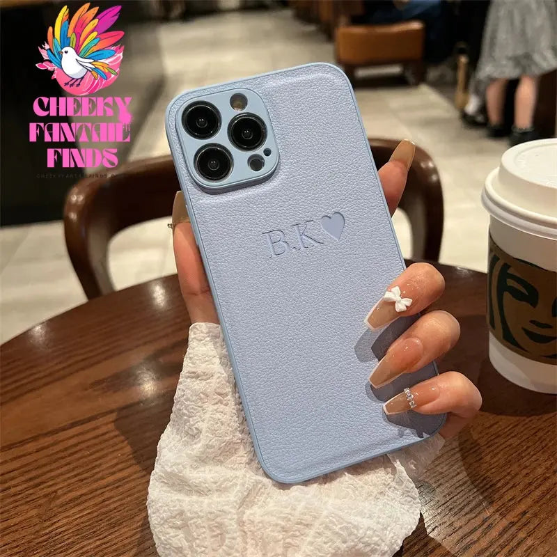 Personalised Initials Name Letters Leather Case For iPhone 12 13 11 14 15 16 Pro Max XS Max XR 7 8 Plus Shockproof Custom Cover Cheeky Fantail Finds
