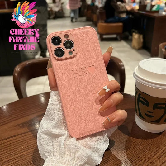 Personalised Initials Name Letters Leather Case For iPhone 12 13 11 14 15 16 Pro Max XS Max XR 7 8 Plus Shockproof Custom Cover Cheeky Fantail Finds
