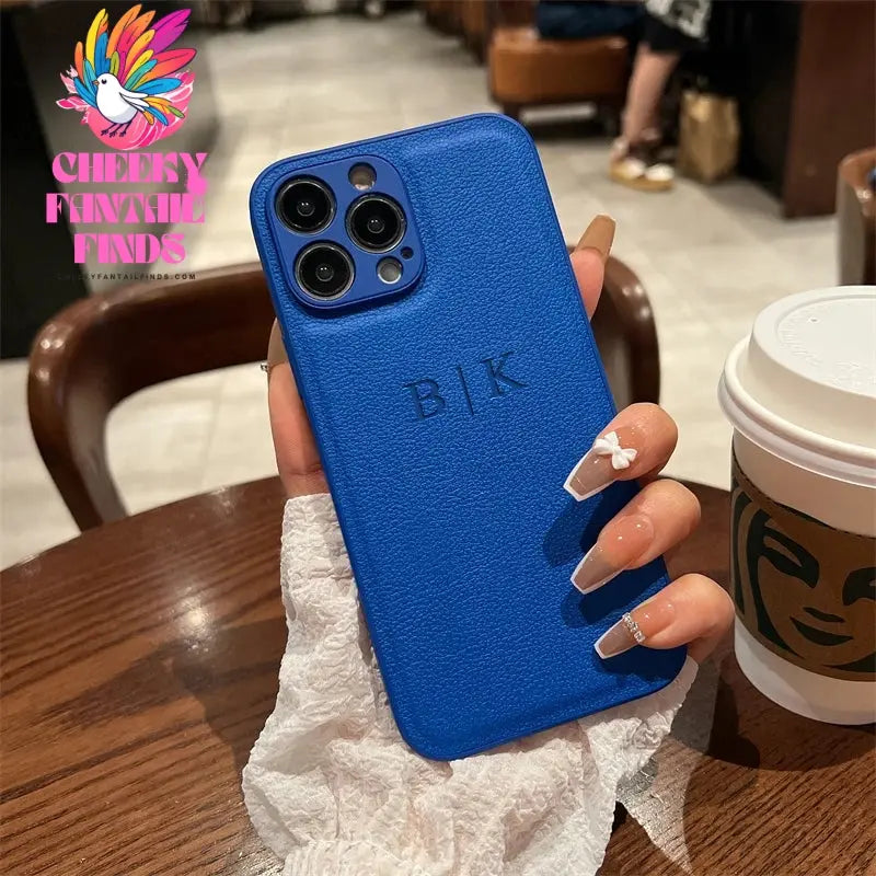 Personalised Initials Name Letters Leather Case For iPhone 12 13 11 14 15 16 Pro Max XS Max XR 7 8 Plus Shockproof Custom Cover Cheeky Fantail Finds