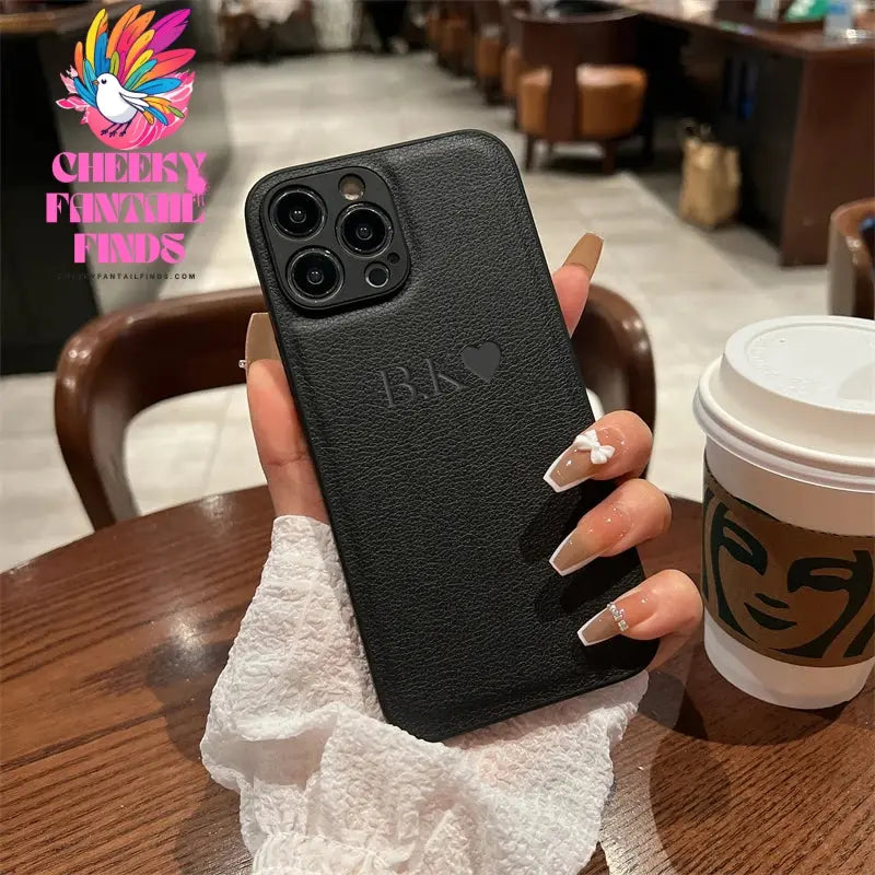 Personalised Initials Name Letters Leather Case For iPhone 12 13 11 14 15 16 Pro Max XS Max XR 7 8 Plus Shockproof Custom Cover Cheeky Fantail Finds