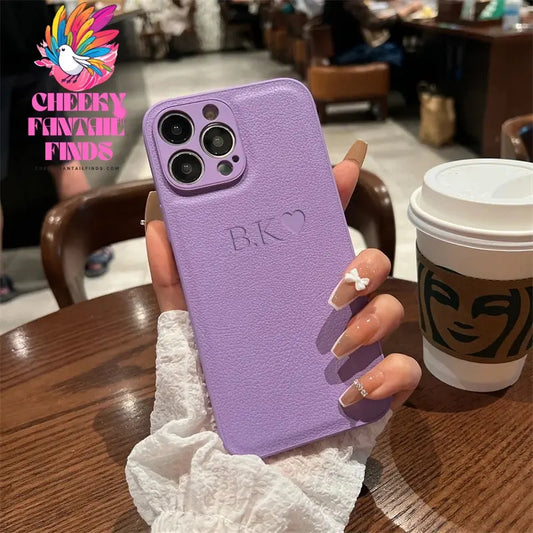 Personalised Initials Name Letters Leather Case For iPhone 12 13 11 14 15 16 Pro Max XS Max XR 7 8 Plus Shockproof Custom Cover Cheeky Fantail Finds