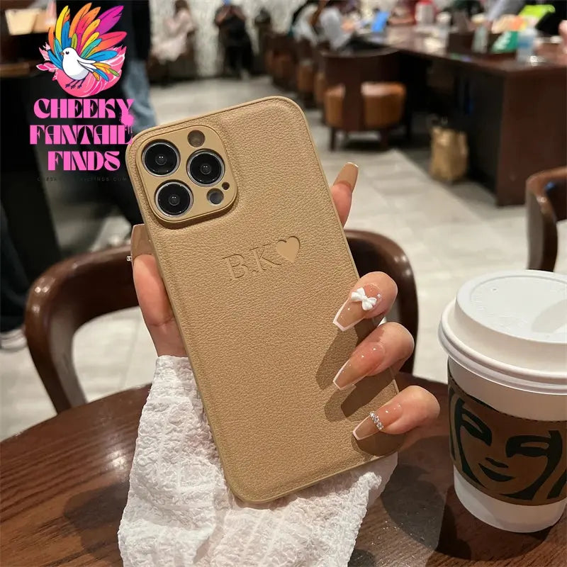 Personalised Initials Name Letters Leather Case For iPhone 12 13 11 14 15 16 Pro Max XS Max XR 7 8 Plus Shockproof Custom Cover Cheeky Fantail Finds