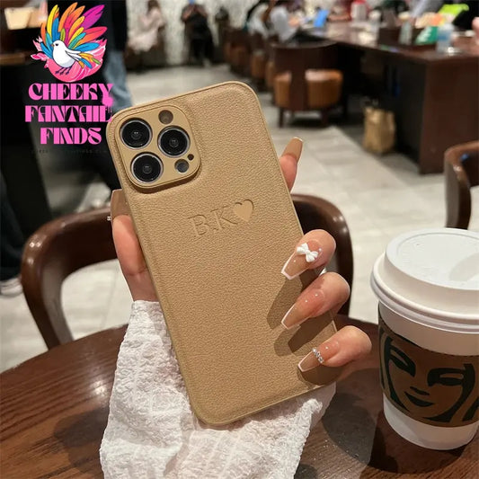Personalised Initials Name Letters Leather Case For iPhone 12 13 11 14 15 16 Pro Max XS Max XR 7 8 Plus Shockproof Custom Cover Cheeky Fantail Finds