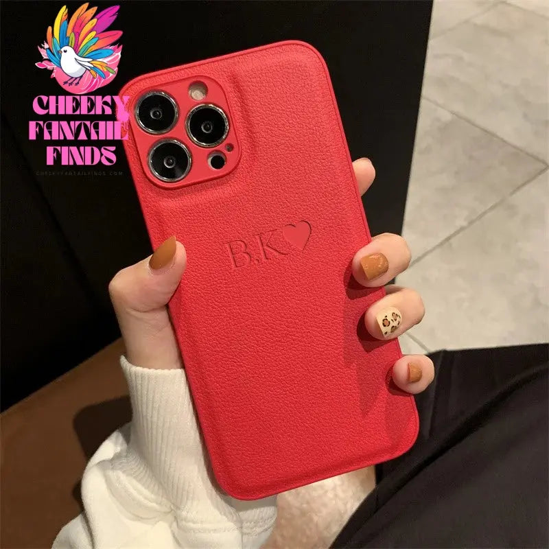 Personalised Initials Name Letters Leather Case For iPhone 12 13 11 14 15 16 Pro Max XS Max XR 7 8 Plus Shockproof Custom Cover Cheeky Fantail Finds