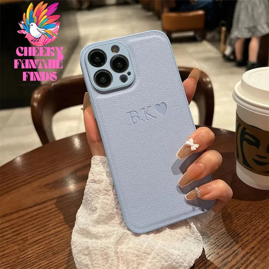 Personalised Initials Name Letters Leather Case For iPhone 12 13 11 14 15 16 Pro Max XS Max XR 7 8 Plus Shockproof Custom Cover Cheeky Fantail Finds