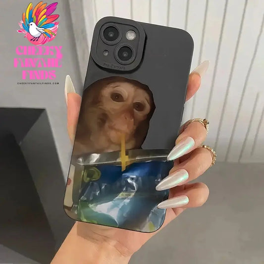 Phone Case For iPhone 11 12 13 14 15 16 Pro Max XS X XR 7 8 Plus SE 2020 2022 Monkey Drinking Juice Printed Soft Silicone Cover Cheeky Fantail Finds
