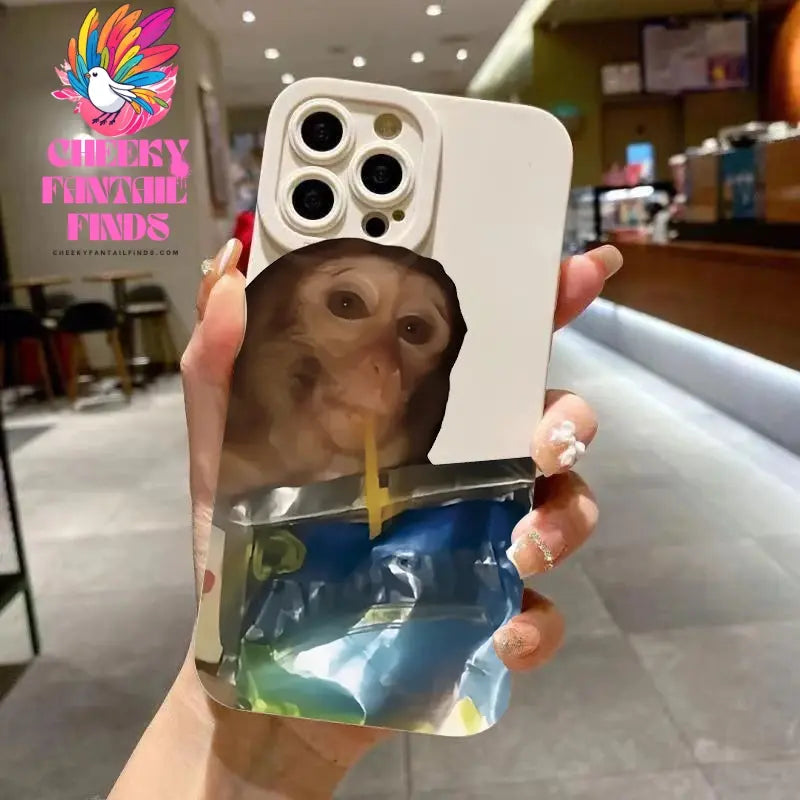 Phone Case For iPhone 11 12 13 14 15 16 Pro Max XS X XR 7 8 Plus SE 2020 2022 Monkey Drinking Juice Printed Soft Silicone Cover Cheeky Fantail Finds