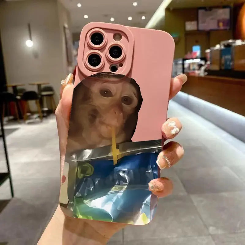 Phone Case For iPhone 11 12 13 14 15 16 Pro Max XS X XR 7 8 Plus SE 2020 2022 Monkey Drinking Juice Printed Soft Silicone Cover Cheeky Fantail Finds