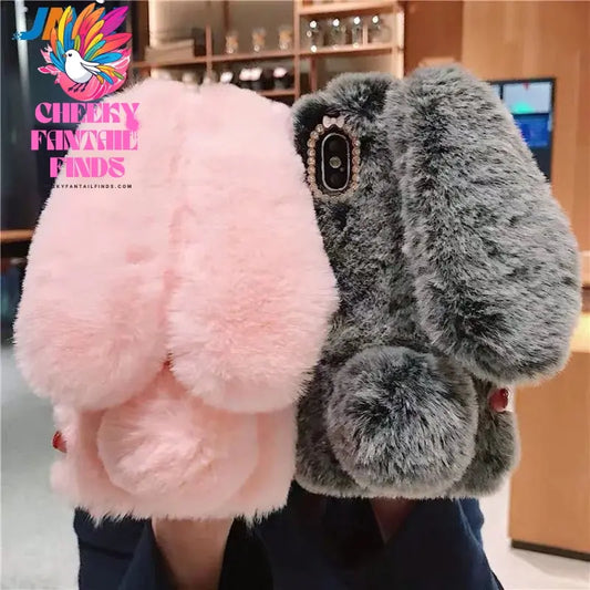 Plush Rabbit Cute Warm Phone Case Fur Cover For Iphone 16 15 14 13 12 11 Pro Max X XR XS Furry Fluffy Cheeky Fantail Finds