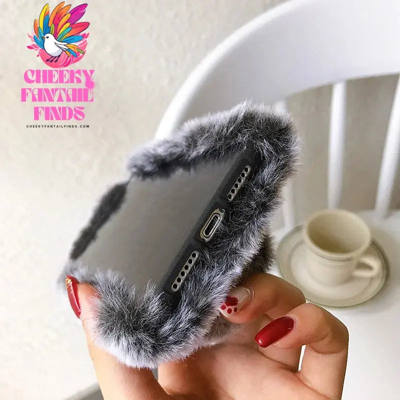 Plush Rabbit Cute Warm Phone Case Fur Cover For Iphone 16 15 14 13 12 11 Pro Max X XR XS Furry Fluffy Cheeky Fantail Finds