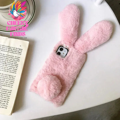 Plush Rabbit Cute Warm Phone Case Fur Cover For Iphone 16 15 14 13 12 11 Pro Max X XR XS Furry Fluffy Cheeky Fantail Finds
