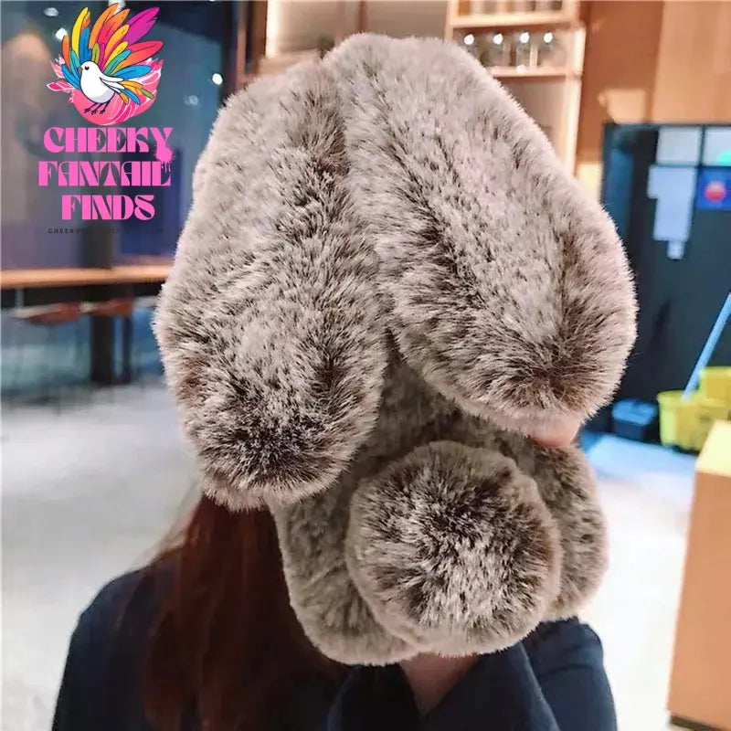 Plush Rabbit Cute Warm Phone Case Fur Cover For Iphone 16 15 14 13 12 11 Pro Max X XR XS Furry Fluffy Cheeky Fantail Finds