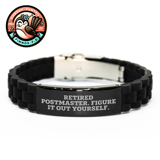Postmaster's Proud Glide lock Clasp Black Stainless Steel Silicone Adjustable Gift for Men from Retired Postmaster - Figure It Out Yourself. - Image 1