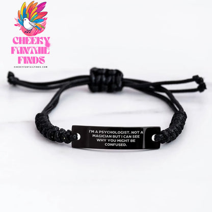 Psychologist Rope Bracelet, Funny Quote, Gifts from Family, for Father's Day, Adjustable Black Stainless Steel - Image 3