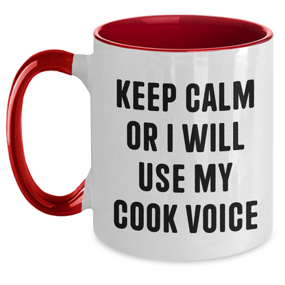 Funny Cook Gifts for Men, Keep Calm Or I Will Use My Cook Voice, Two Tone Coffee Mug, Father's Day Unique Gifts from Family - Main