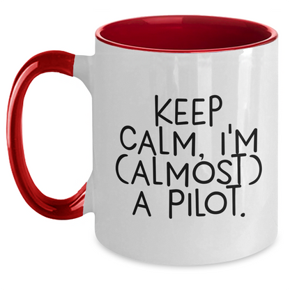 Funny Pilot Two Tone Coffee Mugs Gifts for Men from Women, Keep Calm I'm (almost) A Pilot., Graduation Unique Gifts - Main