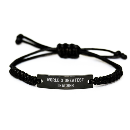 Funny Teacher Rope Bracelet, 'World's Greatest Teacher' Quote, Adjustable Black Stainless Steel with Interlaced Rope, Gifts from Men to Teacher, Father's Day Unique Gifts - Image 1